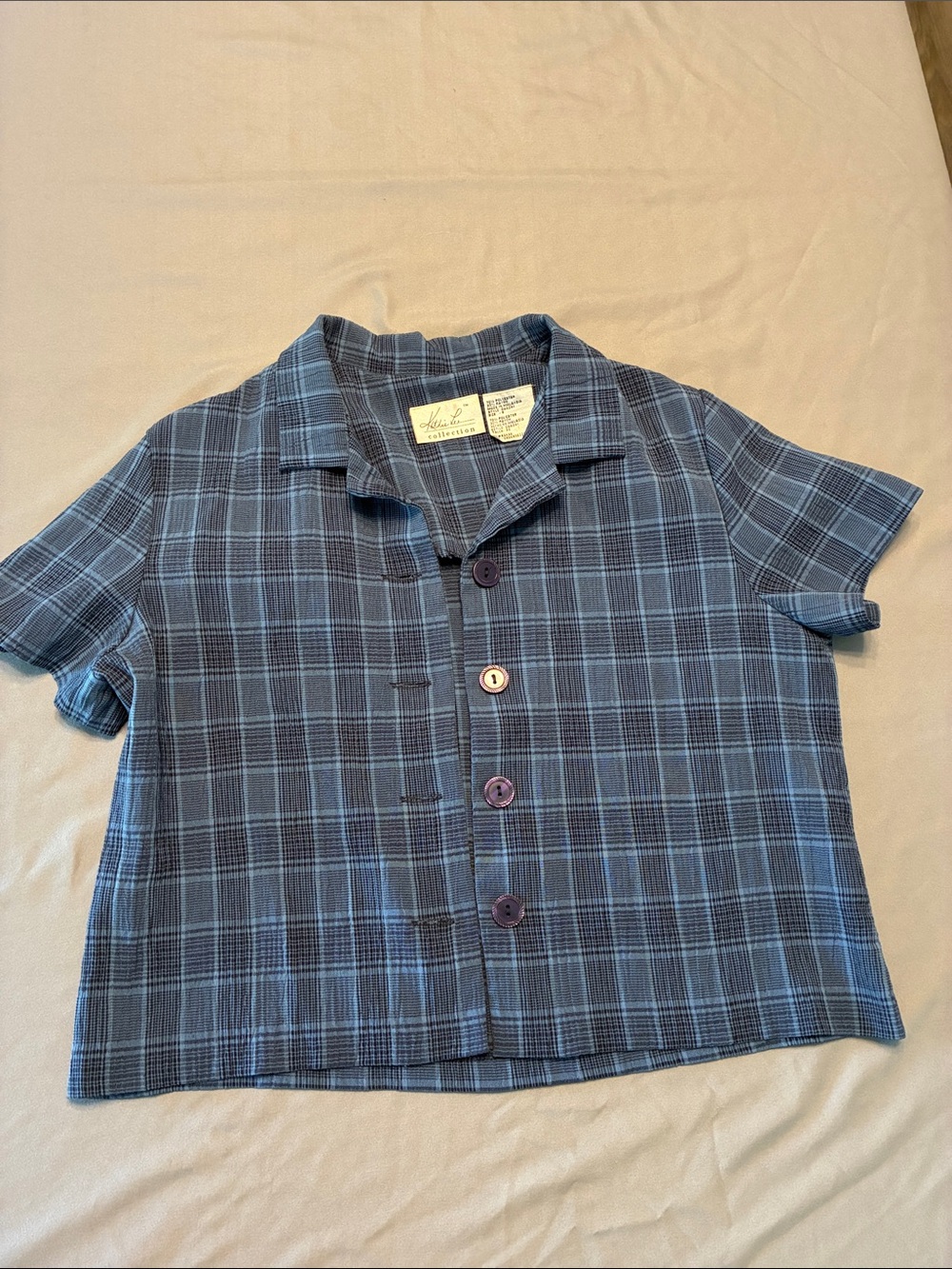 Kathie Lee Collection Navy and Light Blue Plaid Short-Sleeve Blazer